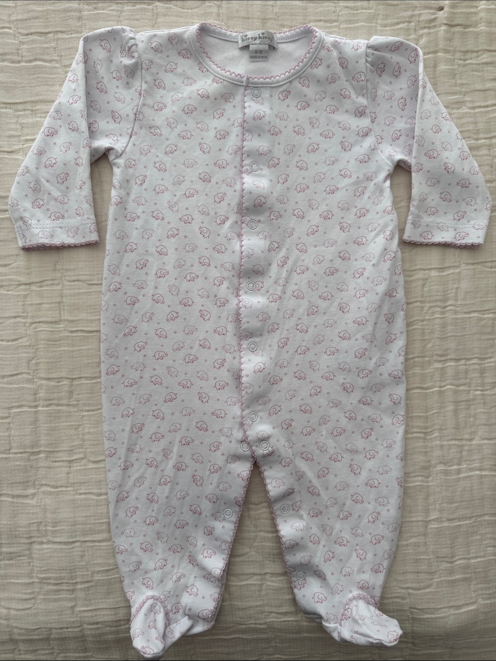 Kissy Kissy 1 Pc Elephant Print Footie - Pink/White, Size 6-9 months